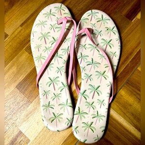 LC Lauren Conrad White and Pink Palm Tree Flip Flops